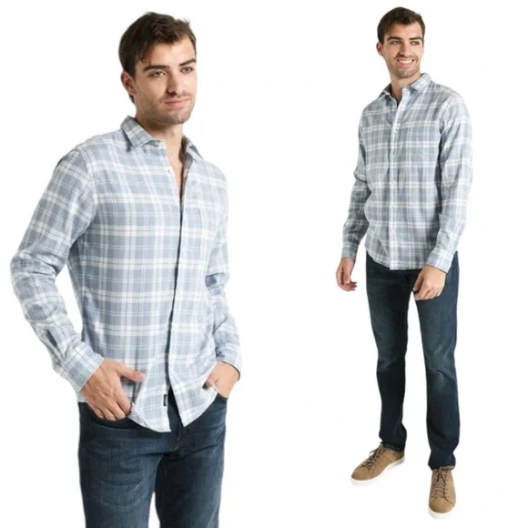Faherty Ventura Light Blue Plaid Sport Shirt Cotton Stretch Mens Button … - Picture 3 of 16
